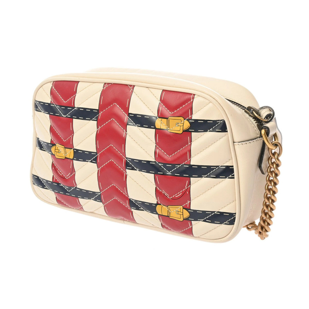 Gucci Camera Blue Navy Shoulder Marmont White GG Leather Bag Red Ivory